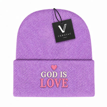 A GOD IS LOVE Embroidered Acrylic Knitted Hat Unisex High Elasticity High Gram Weight Warm and Comfortable