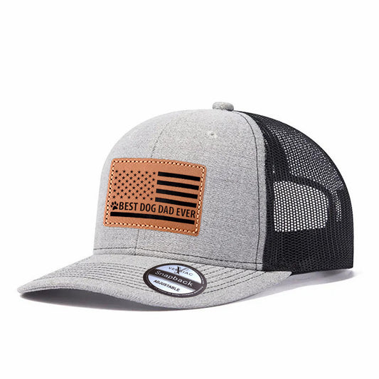 BEST DOG DAD EVER Lettering Leather Patch Baseball Cap, Men's Breathable Adjustable Mesh Trucker Hat for Outdoor and Travel Wear