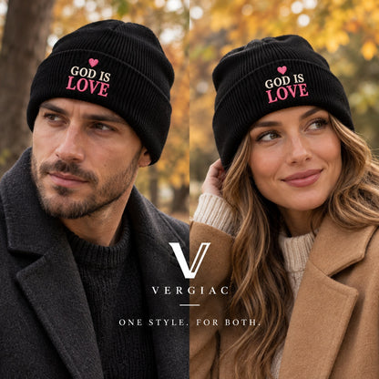 A GOD IS LOVE Embroidered Acrylic Knitted Hat Unisex High Elasticity High Gram Weight Warm and Comfortable