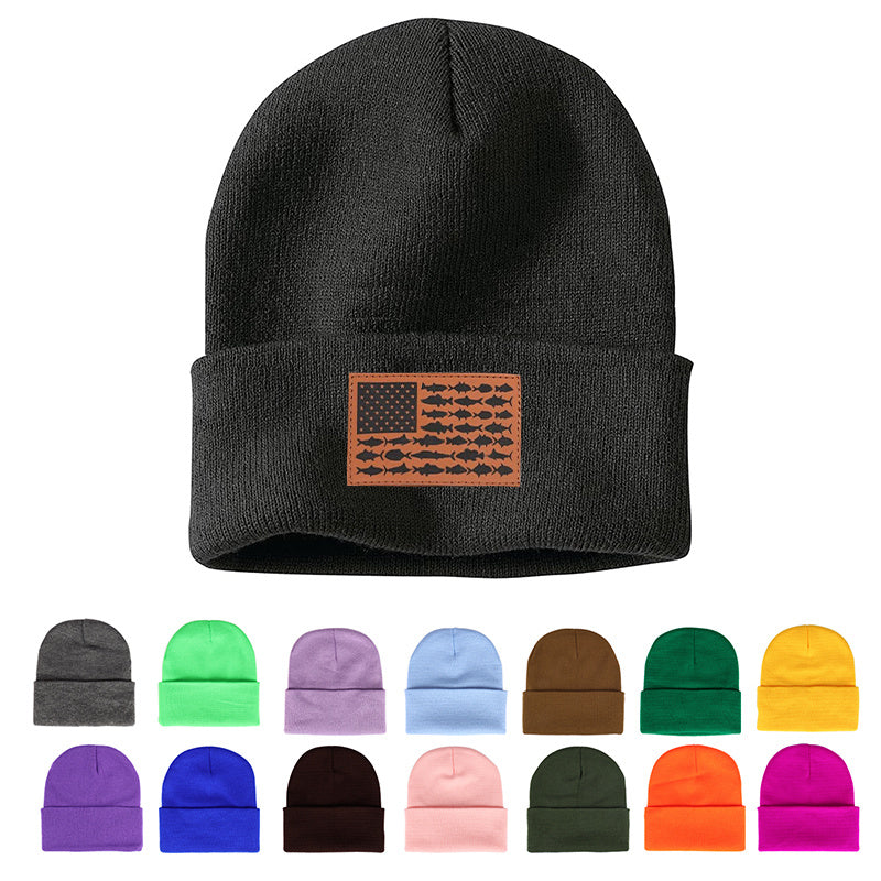 American Flag Leather Patch Beanie