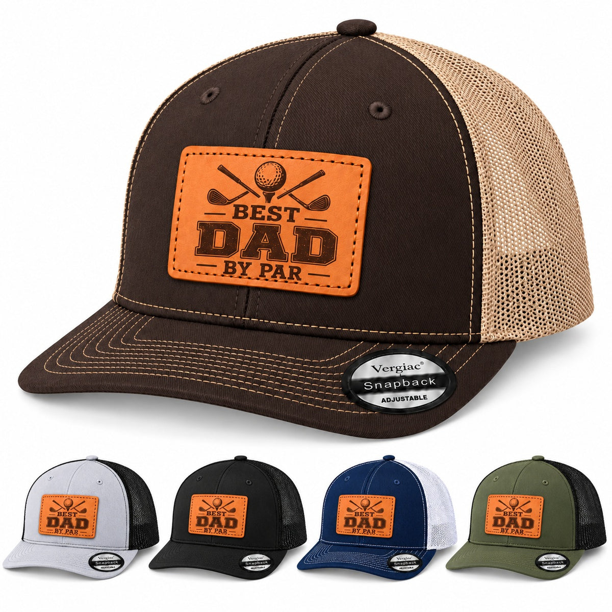 Best Dad By Par Golf Club Graphic Leather Patch Trucker Hat