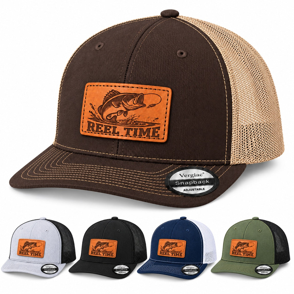Reel Time Leather Patch Trucker Hat
