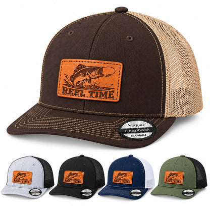 Reel Time Leather Patch Trucker Hat
