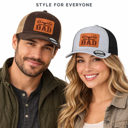 Deer Hunting Dad Antler Graphic Leather Patch Trucker Hat