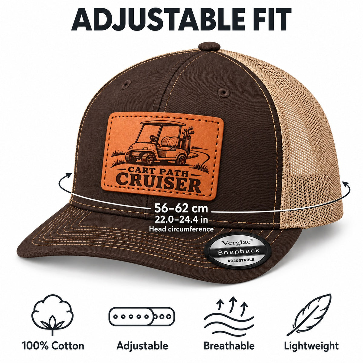 Cart Path Cruiser Golf Cart Graphic Leather Patch Trucker Hat