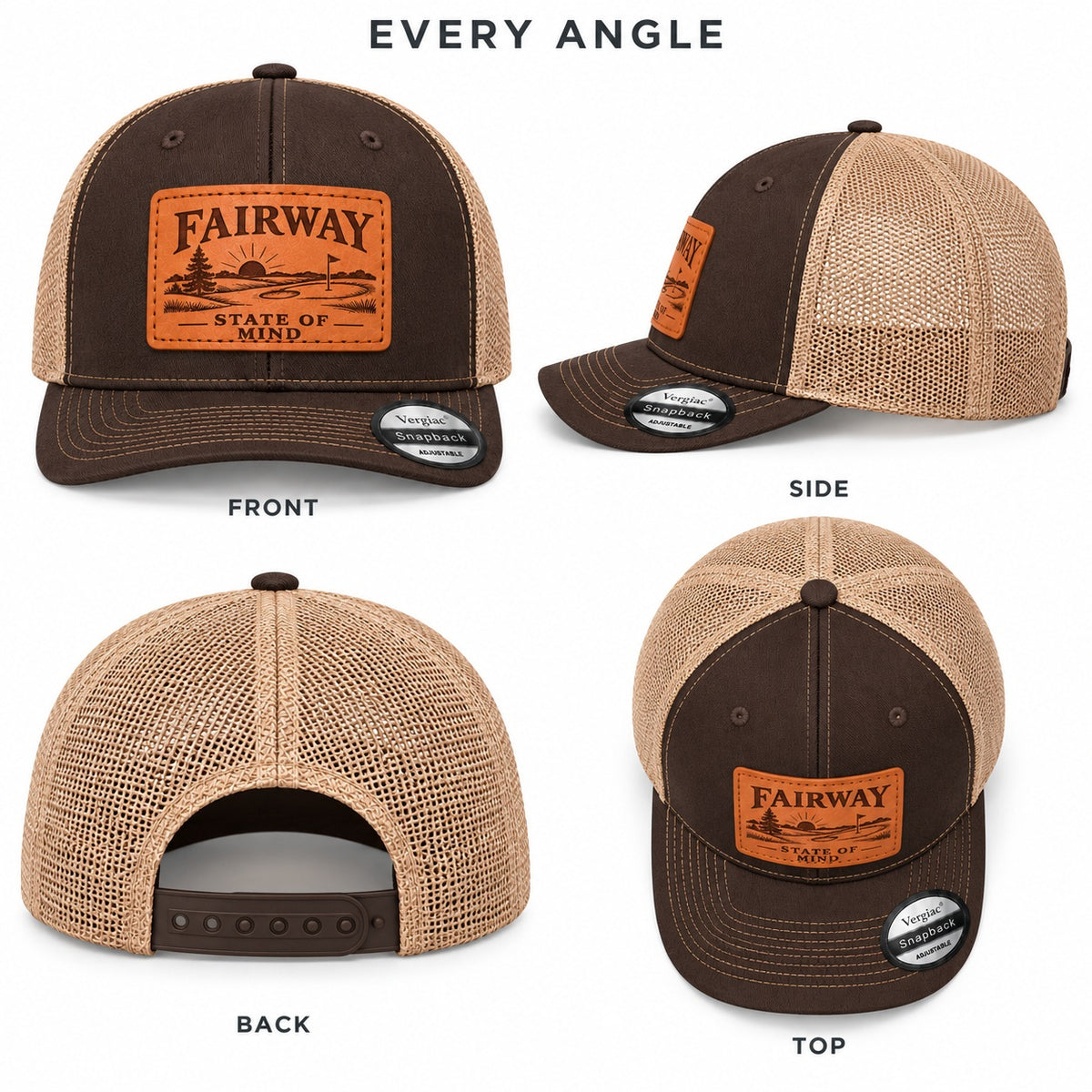 Fairway State Of Mind Golf Course Graphic Leather Patch Trucker Hat