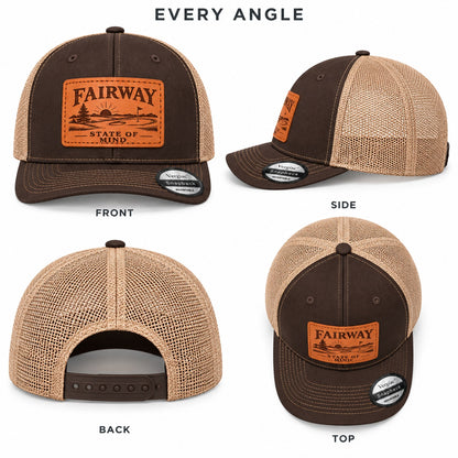 Fairway State Of Mind Golf Course Graphic Leather Patch Trucker Hat