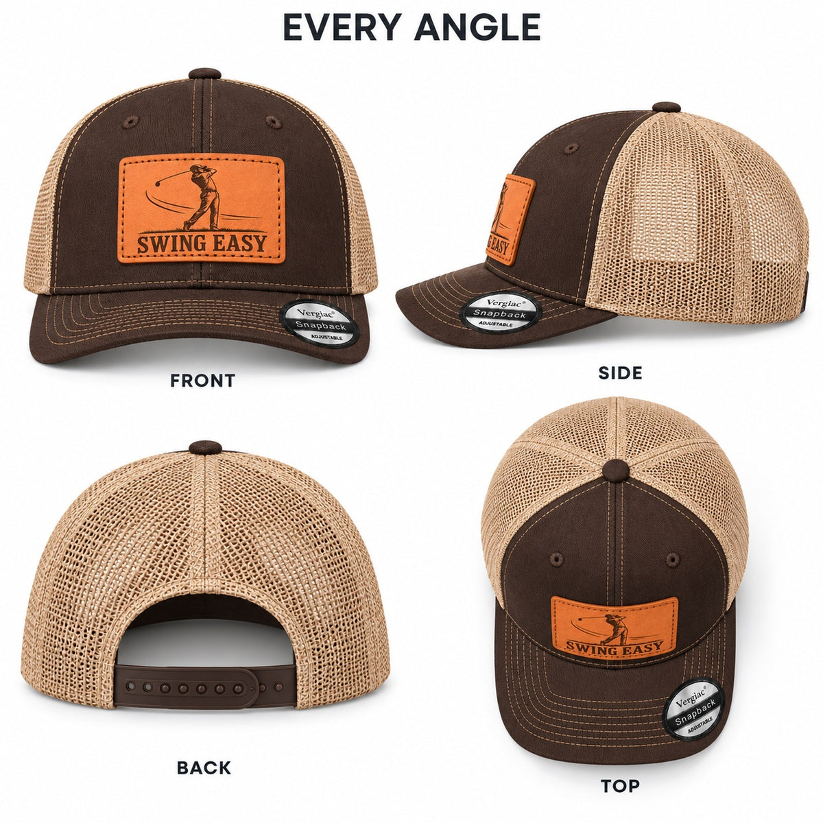 Swing Easy Golf Swing Graphic Leather Patch Trucker Hat