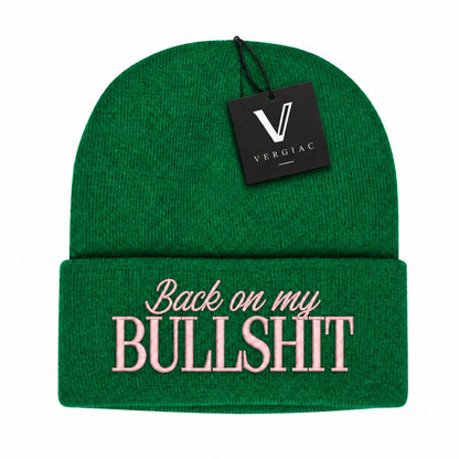 A Back on my BULLSHIT Embroidered Acrylic Knitted Hat Unisex High Elasticity High Gram Weight Warm and Comfortable