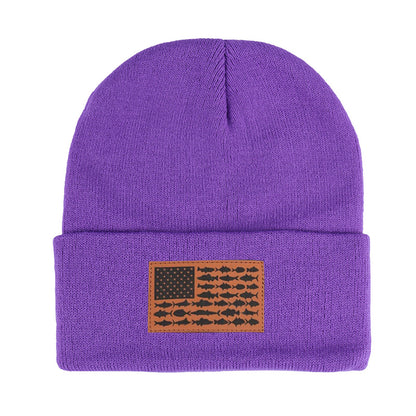 American Flag Leather Patch Beanie