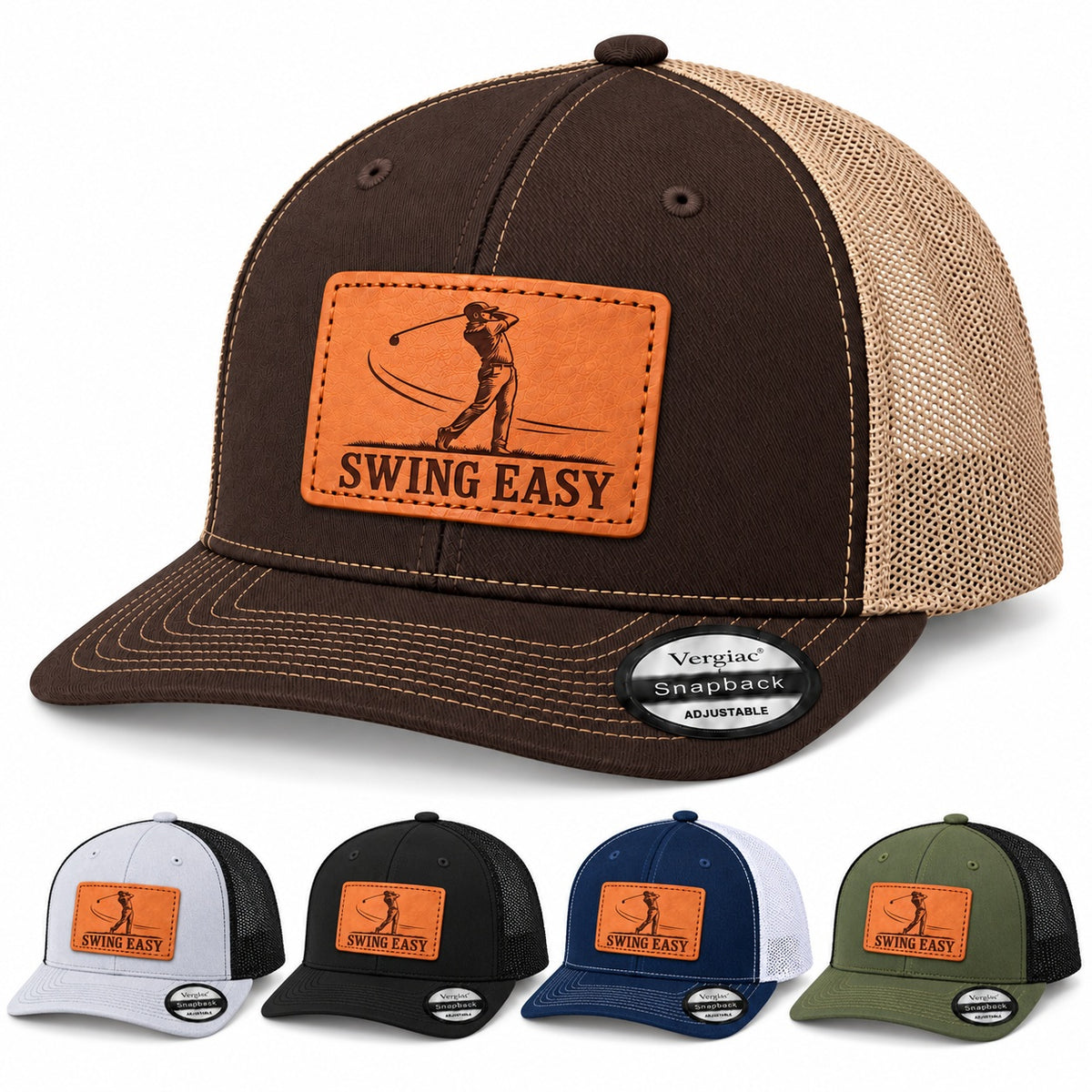 Swing Easy Golf Swing Graphic Leather Patch Trucker Hat