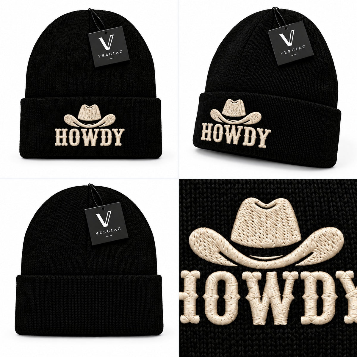 A HOWDY Embroidered Acrylic Knitted Hat Unisex High Elasticity High Gram Weight Warm and Comfortable