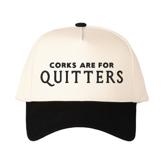 "CORKS ARE FOR QUITTERS" Letter Embroidered Patchwork Trucker Hat | Adjustable Unisex Snapback, Funny Wine Lover Travel Essential Cap