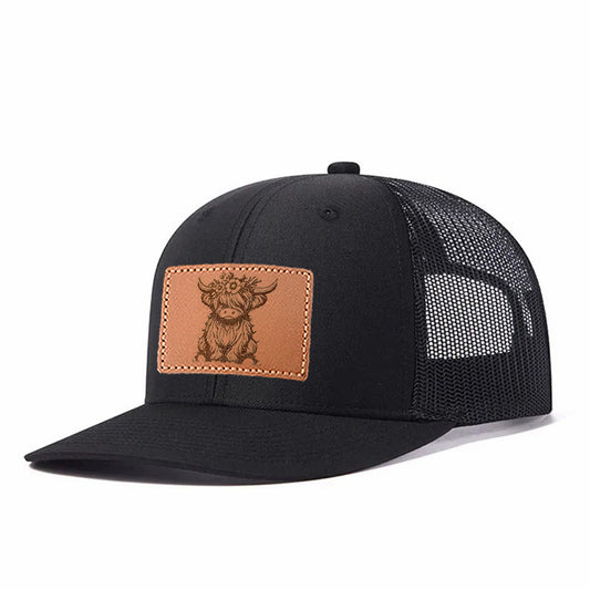yak leather patch Leather Patch Embroidered Color Block Trucker Hat Unisex Adjustable Cotton Breathable Fashion Cap for Travel Daily Wear