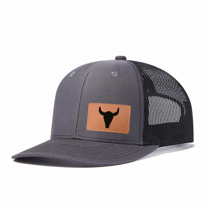 Black Horn Leather Patch Trucker Hat