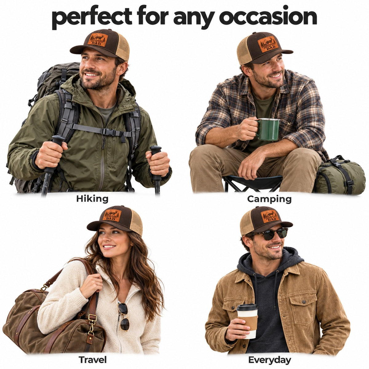 Hunting With Dad Deer And Pine Tree Graphic Leather Patch Trucker Hat