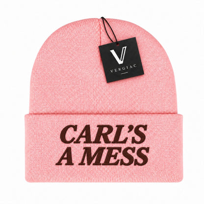 A CARL'S A MESS Embroidered Acrylic Knitted Hat Unisex High Elasticity High Gram Weight Warm and Comfortable