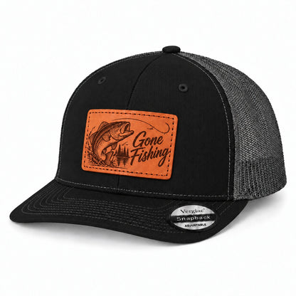 Gone Fishing Leather Patch Trucker Hat