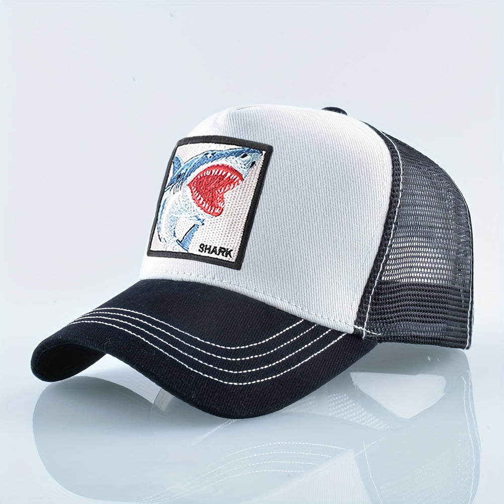 Shark Embroidered Unisex Trucker Baseball Cap