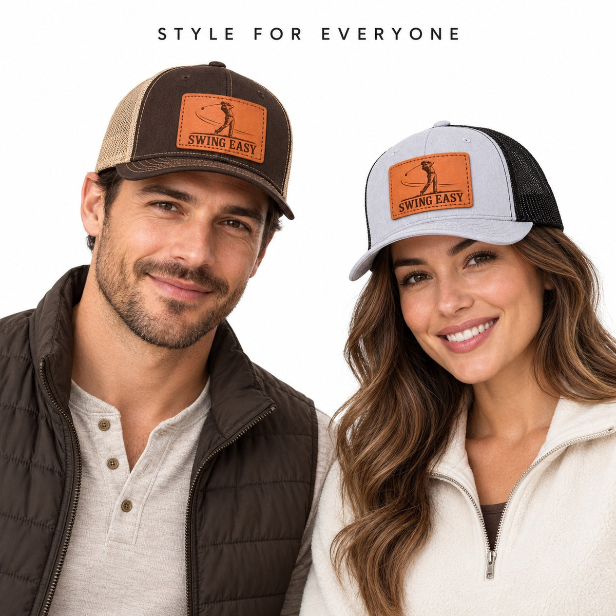 Swing Easy Golf Swing Graphic Leather Patch Trucker Hat