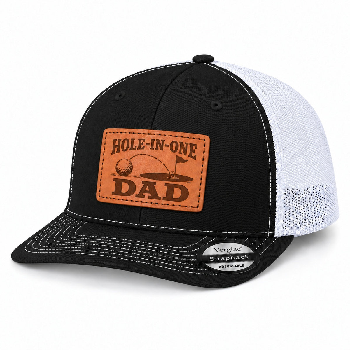 Hole-in-one Dad Golf Hole And Flag Graphic Leather Patch Trucker Hat