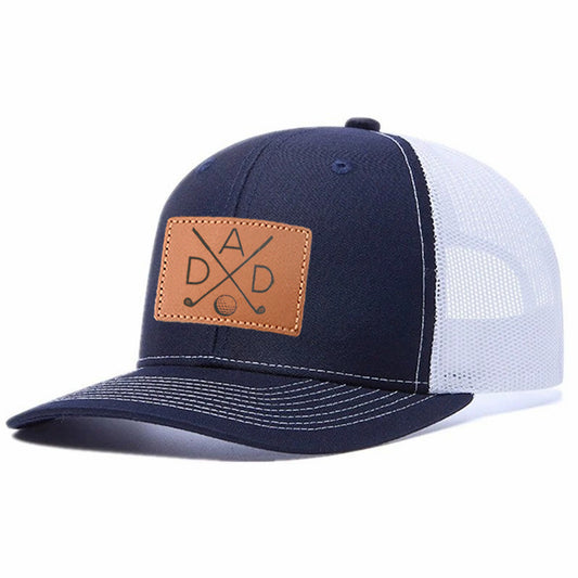 Dad Golf Leather Patch Trucker Hat