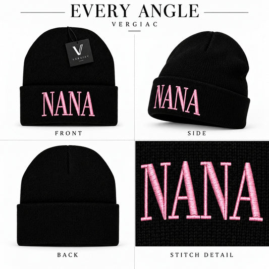 A NANA Embroidered Acrylic Knitted Hat Unisex High Elasticity High Gram Weight Warm and Comfortable