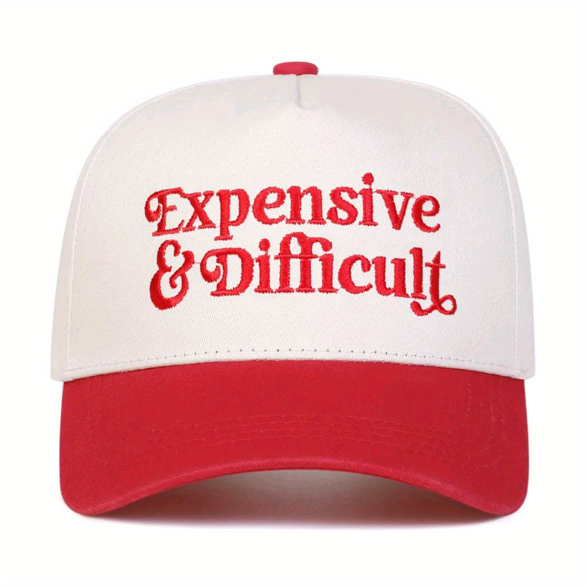 EXPENSIVE DIFFICULT Embroidered Baseball Cap Playful Color Blocked Adjustable Snapback Novelty Statement Sun Hat for Urban Attitude
