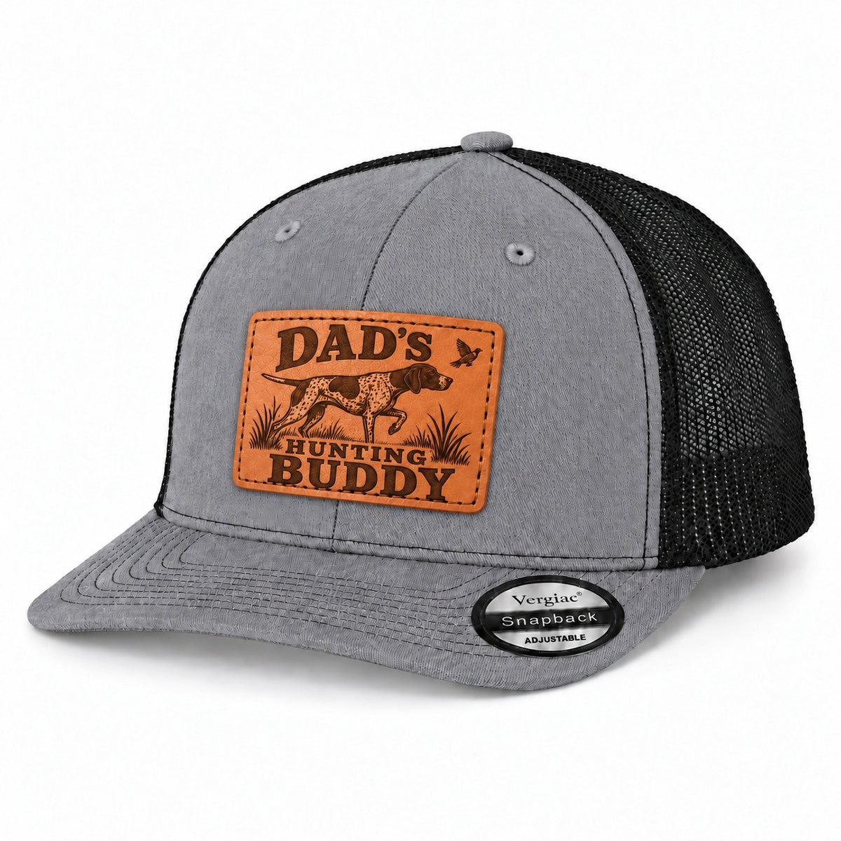 Dad's Hunting Buddy Hunting Dog And Bird Graphic Leather Patch Trucker Hat