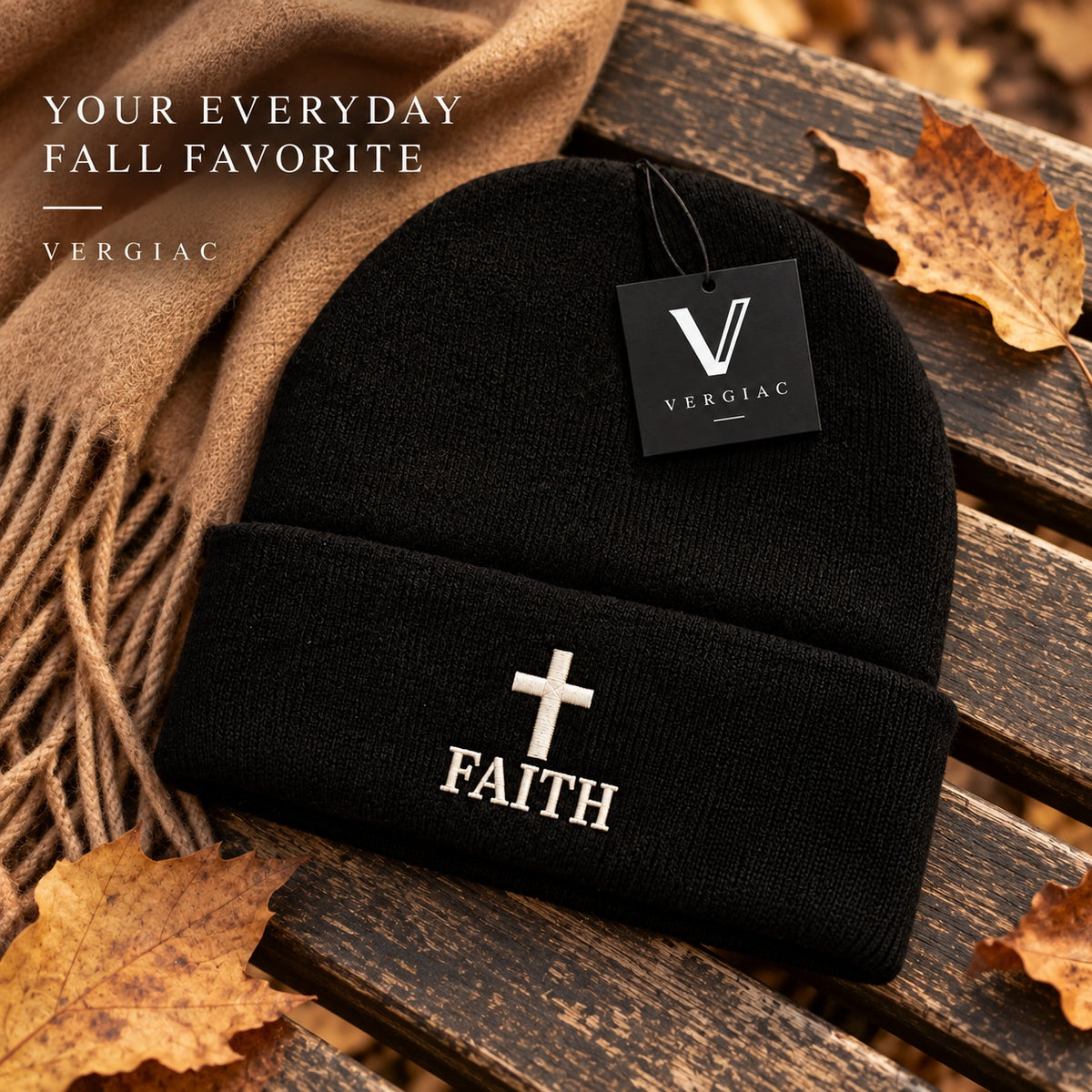 A FAITH Embroidered Acrylic Knitted Hat Unisex High Elasticity High Gram Weight Warm and Comfortable