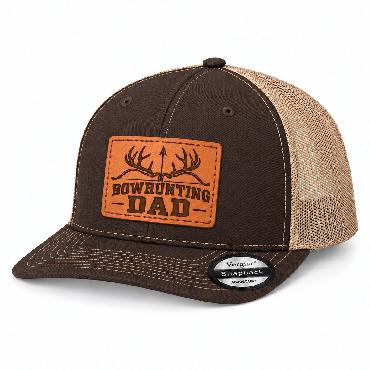 Bowhunting Dad Antler And Bow Graphic Leather Patch Trucker Hat
