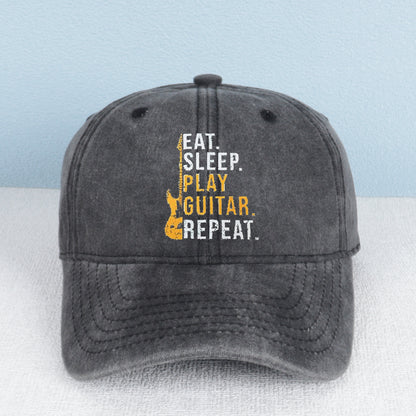 Eat. Sleep. Play Guitar. Repeat. Washed Baseball Cap