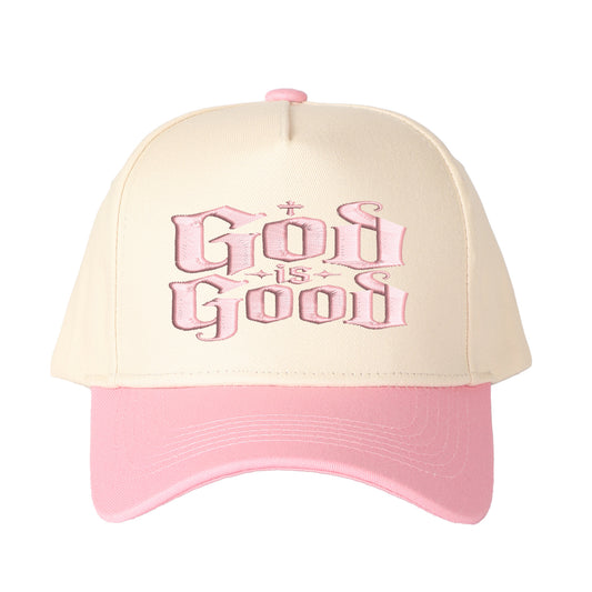 God is Good Gothic Embroidered Baseball Cap, Christian Faith Vintage Dad Hat for Men Women, Embroidered Color Block Trucker Hat Unisex Adjustable Cotton Breathable Fashion Cap for Travel Daily Wear