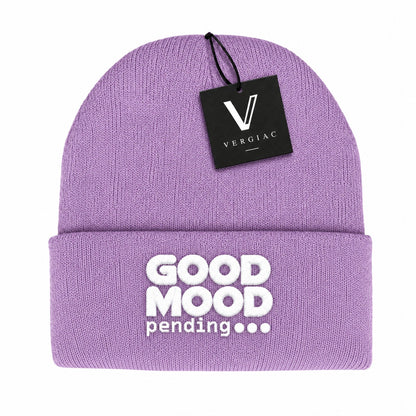 A GOOD MOOD pending... Embroidered Acrylic Knitted Hat Unisex High Elasticity High Gram Weight Warm and Comfortable