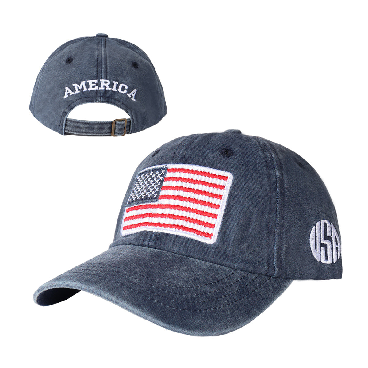 Vintage Washed USA Flag Embroidered Baseball Cap