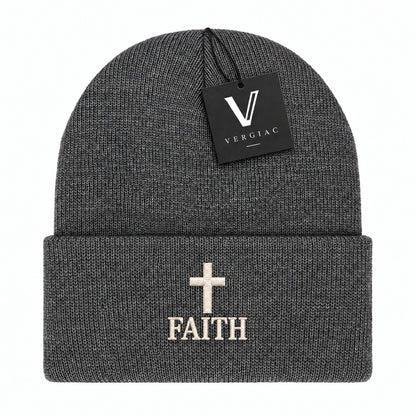 A FAITH Embroidered Acrylic Knitted Hat Unisex High Elasticity High Gram Weight Warm and Comfortable