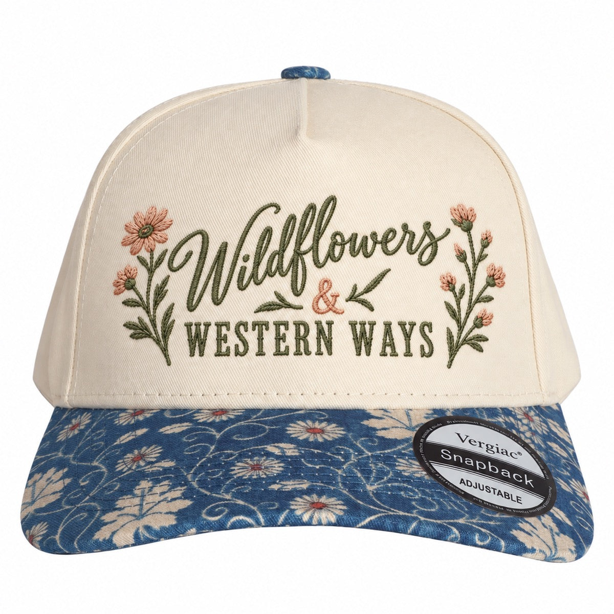 5-Panel Embroidered Cotton Trucker Hat with Printed Brim and Structured Front, Adjustable Unisex Baseball Cap, 1 Piece