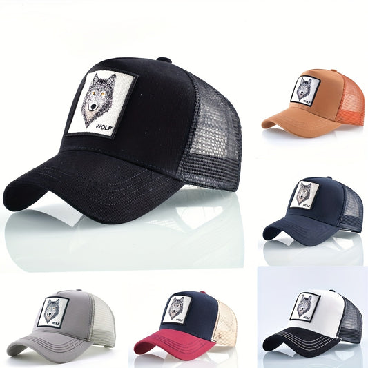 Wolf and Koala Embroidered Baseball Cap, Breathable Unisex Mesh Hat for Spring, Summer and Outdoor Sports