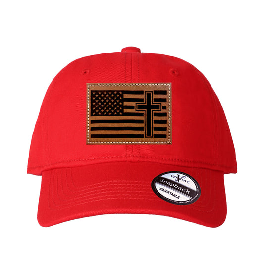 American Flag and Cross Leather Patch Baseball Cap, Men's Breathable Adjustable Outdoor Travel Hat