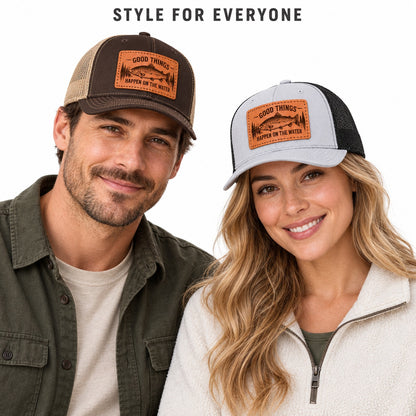 Good Things Happen on the Water Leather Patch Hat