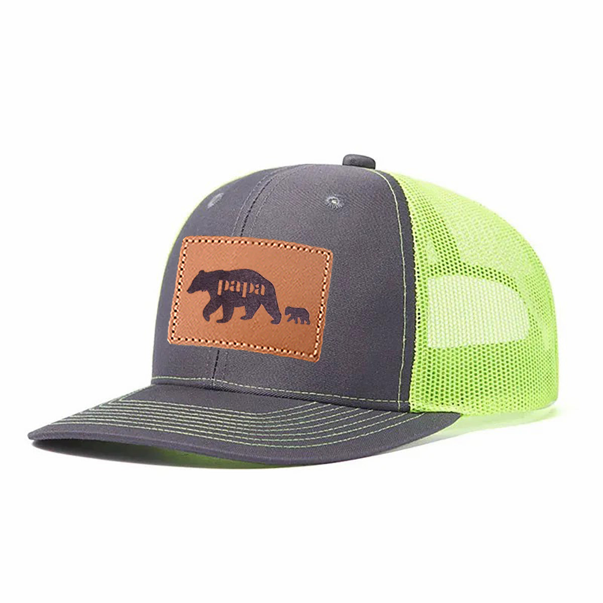 Papa Bear Leather Patch Trucker Hat