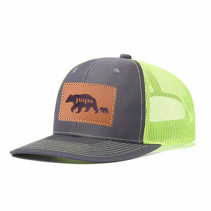 Papa Bear Leather Patch Trucker Hat
