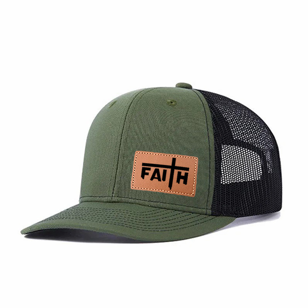 Faith Leather Patch Trucker Hat