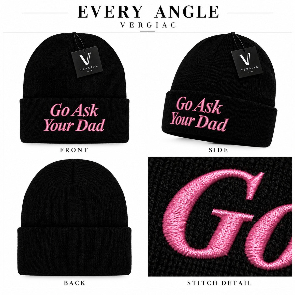 A Go Ask Your Dad Embroidered Acrylic Knitted Hat Unisex High Elasticity High Gram Weight Warm and Comfortable
