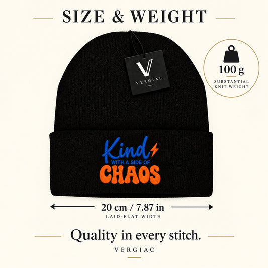 A Kind WITH A SIDE OF CHAOS Embroidered Acrylic Knitted Hat Unisex High Elasticity High Gram Weight Warm and Comfortable