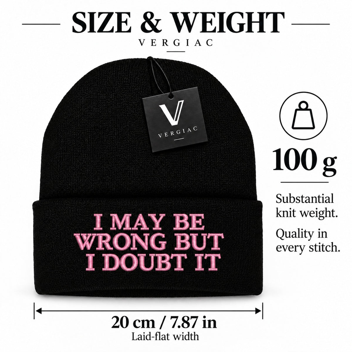A I MAY BE WRONG BUT I DOUBT IT Embroidered Acrylic Knitted Hat Unisex High Elasticity High Gram Weight Warm and Comfortable