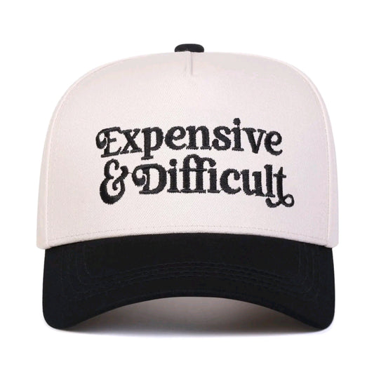 EXPENSIVE DIFFICULT Embroidered Baseball Cap Playful Color Blocked Adjustable Snapback Novelty Statement Sun Hat for Urban Attitude