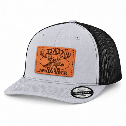 Dad Deer Whisperer Stag Head Graphic Leather Patch Trucker Hat
