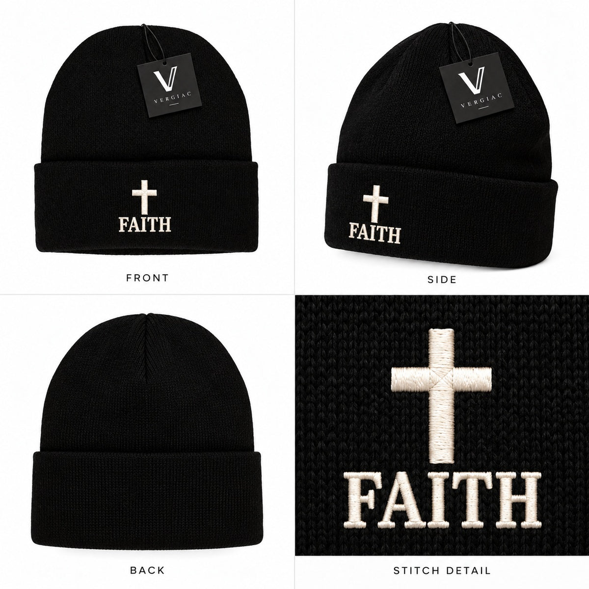 A FAITH Embroidered Acrylic Knitted Hat Unisex High Elasticity High Gram Weight Warm and Comfortable