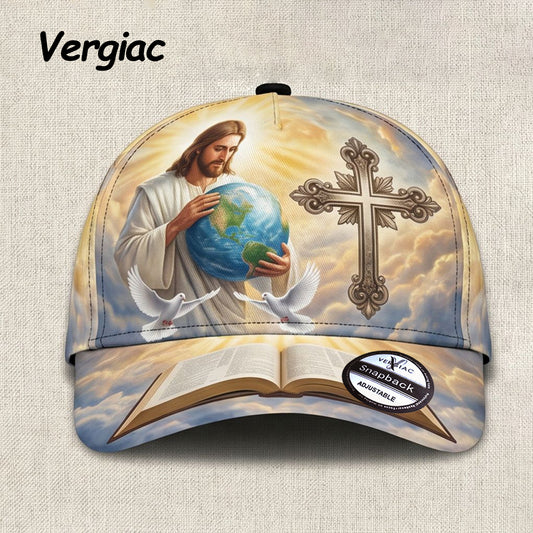 Jesus, Cross and Bible Print Baseball Cap with Slightly Curved Brim, Adjustable Unisex Faith-Inspired Hat, 1 Piece